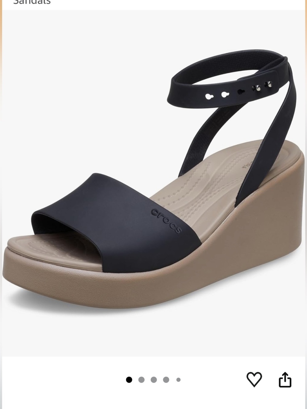CROCS Women's Black Strappy Wedge Sandals with Taupe Platform